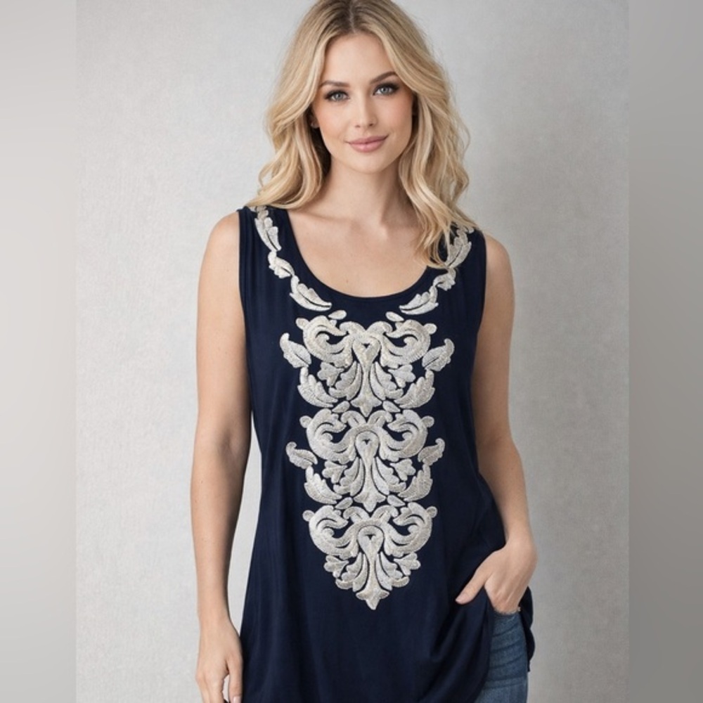 INC sleeveless embroidered tank top